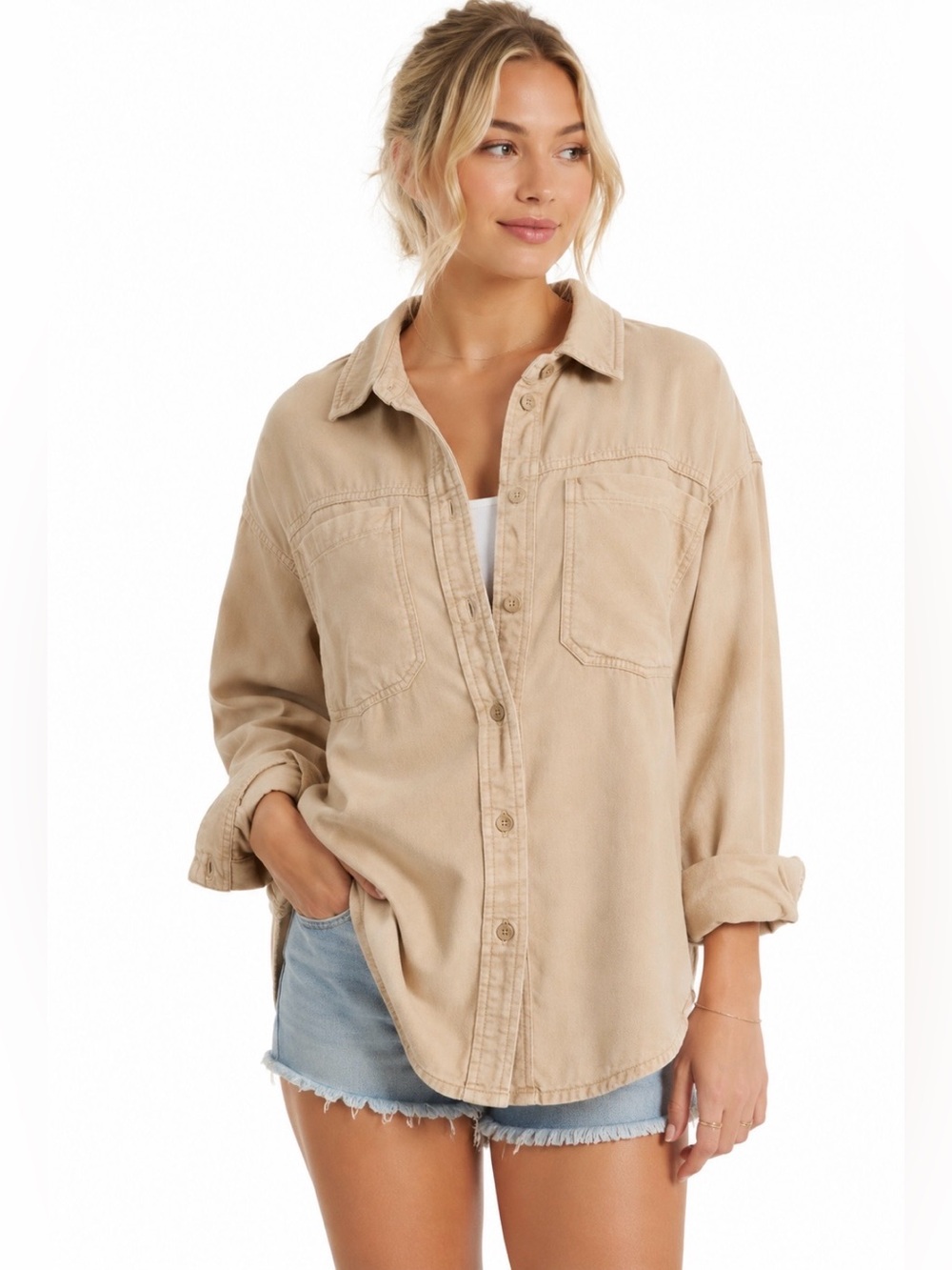 Aerie Lumber Jane Flannel Shirt XL Beige Camping Cozy Overshirt